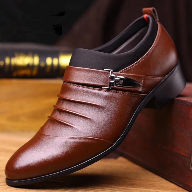 Heren Pure Color Slip On Casual Soft Business Office Lederen Oxfords