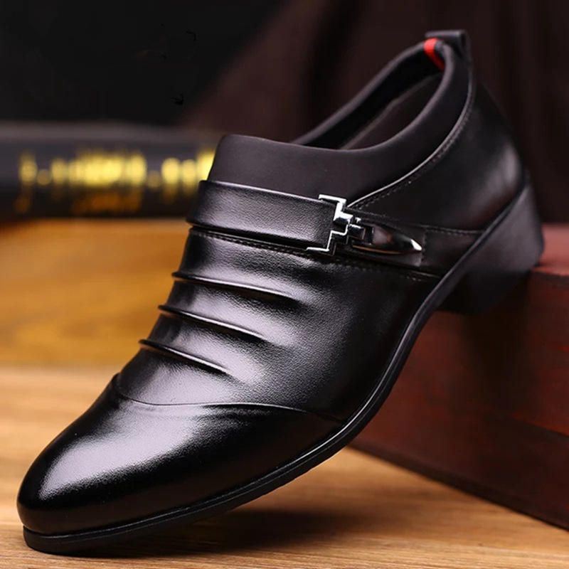 Heren Pure Color Slip On Casual Soft Business Office Lederen Oxfords