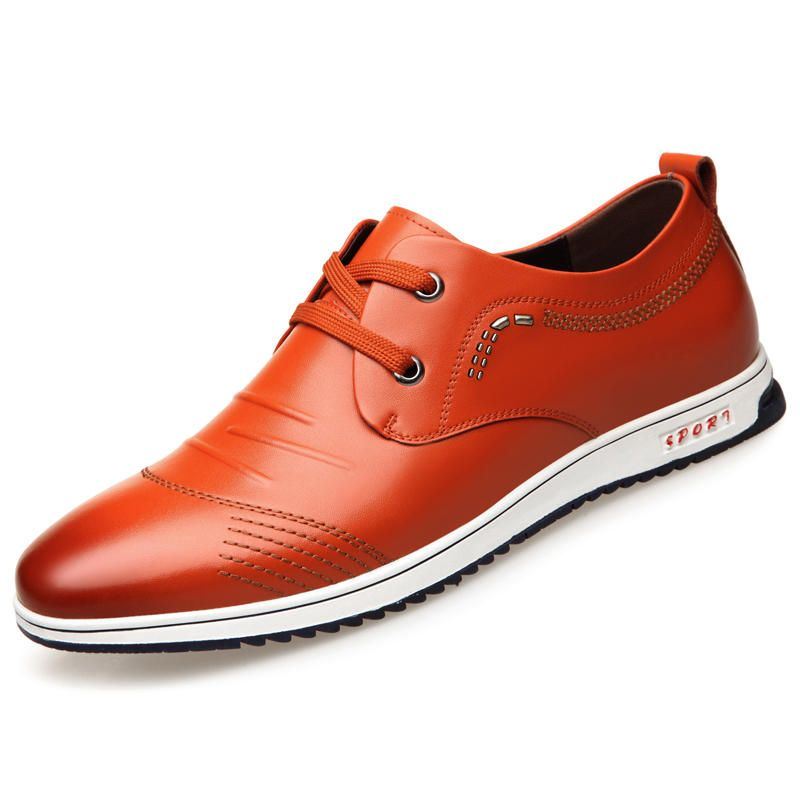 Heren Pure Kleur Leer Antislip Zachte Casual Zakelijke Oxfords Lederen Schoenen