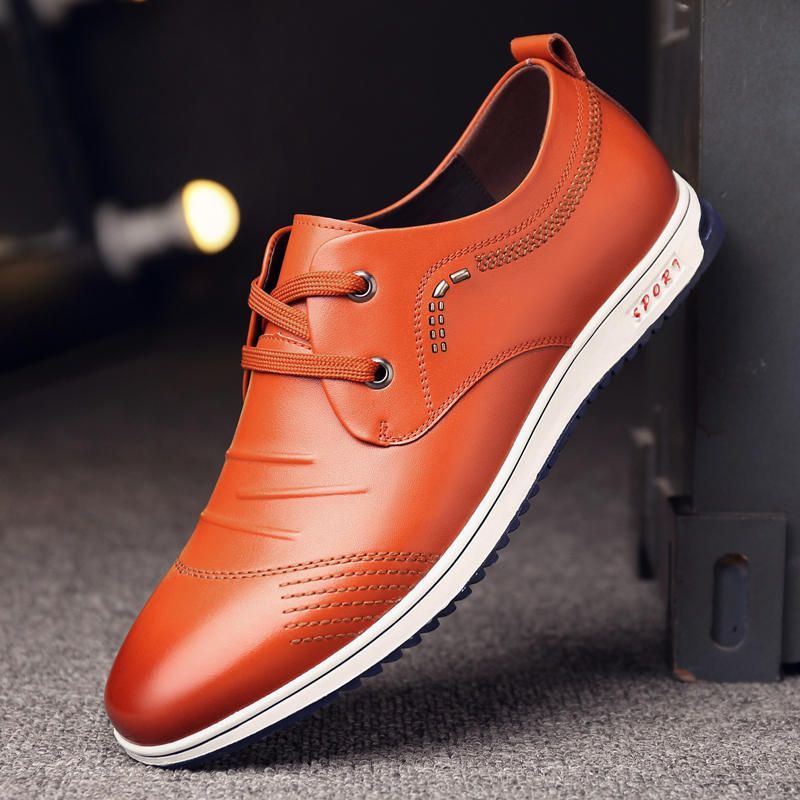 Heren Pure Kleur Leer Antislip Zachte Casual Zakelijke Oxfords Lederen Schoenen