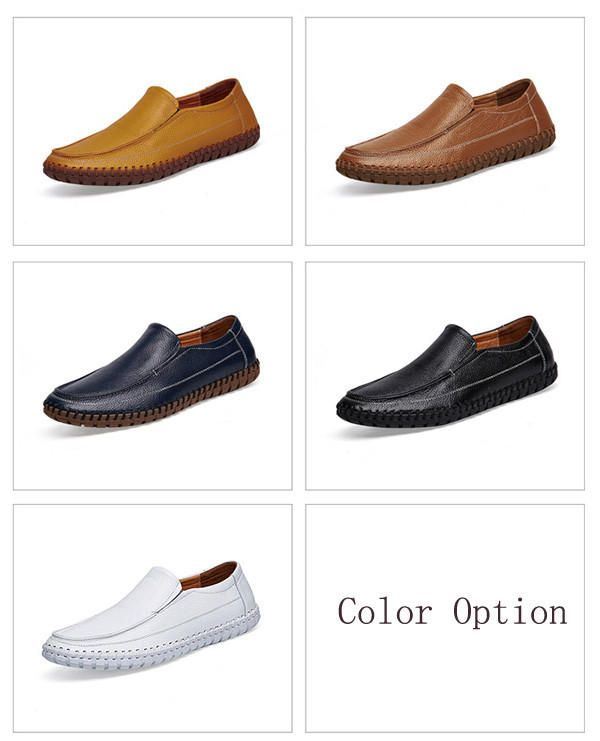 Heren Pure Kleur Zacht Leer Slip Op Casual Platte Oxfords