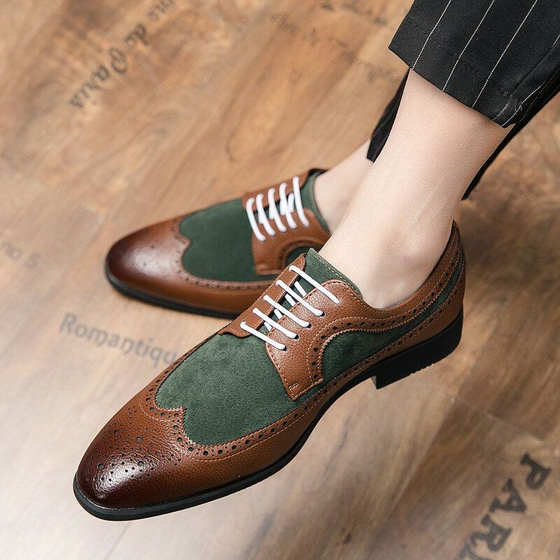 Heren Retro Grote Maat Lace-up Puntige Teen Formele Kleding Schoenen