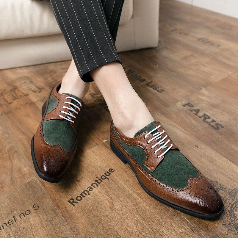 Heren Retro Grote Maat Lace-up Puntige Teen Formele Kleding Schoenen