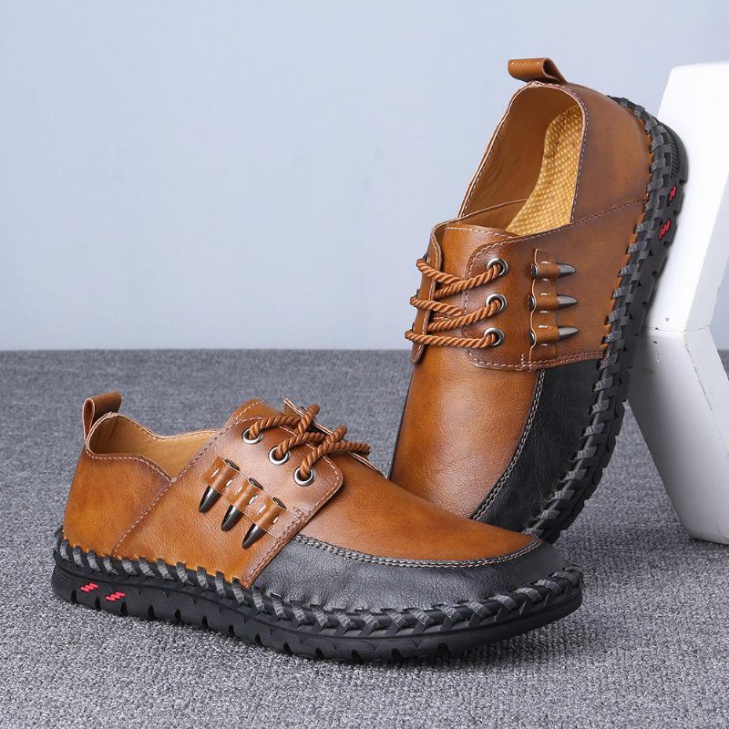 Heren Retro Handstiksels Zachte Casual Zakelijke Lederen Oxfords