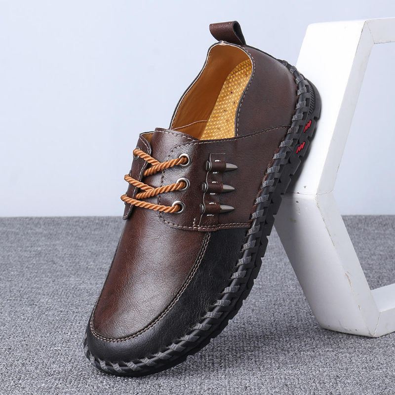 Heren Retro Handstiksels Zachte Casual Zakelijke Lederen Oxfords