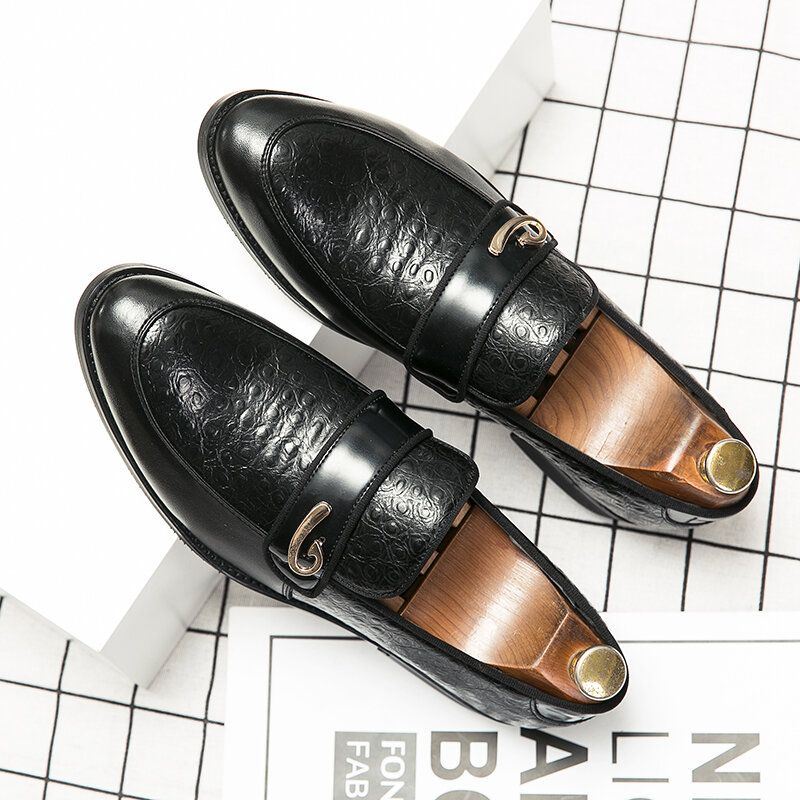 Heren Retro Metal Splicing Leather Comfy Slip On Business Casual Gentle Shoes