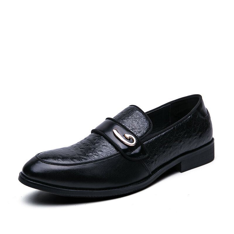 Heren Retro Metal Splicing Leather Comfy Slip On Business Casual Gentle Shoes