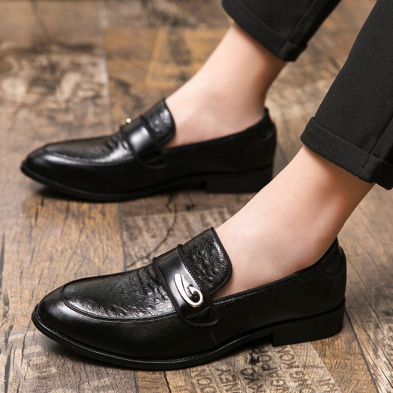 Heren Retro Metal Splicing Leather Comfy Slip On Business Casual Gentle Shoes