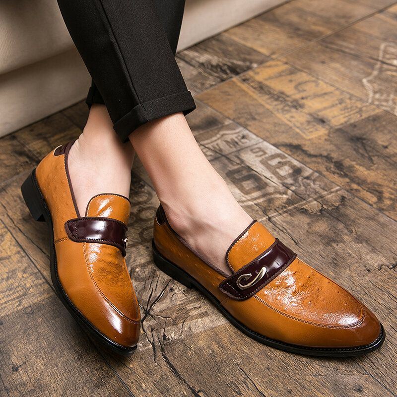 Heren Retro Metal Splicing Leather Comfy Slip On Business Casual Gentle Shoes