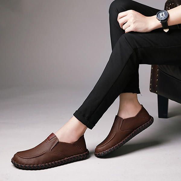 Heren Zachte Ademende Platte Schoenen Casual Buitenleren Instappers Oxfords