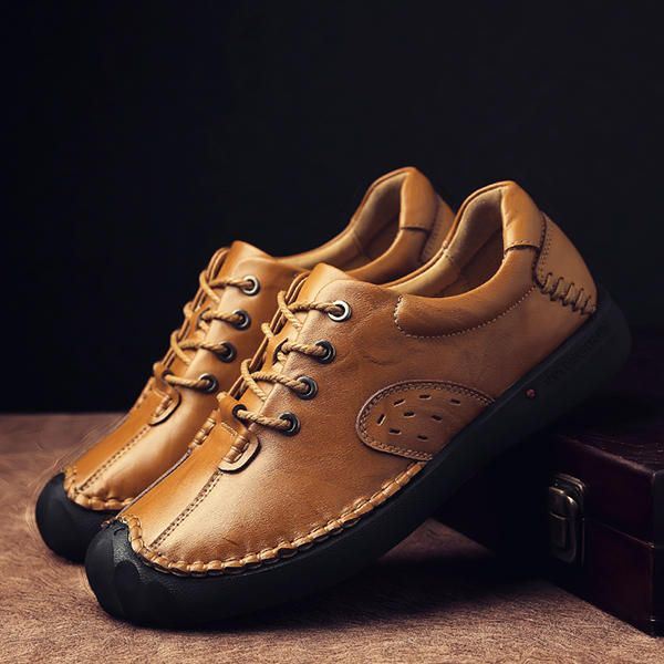 Heren Zachte Hand Stiksels Anti Collision Toe Lederen Comfy Oxfords Schoenen