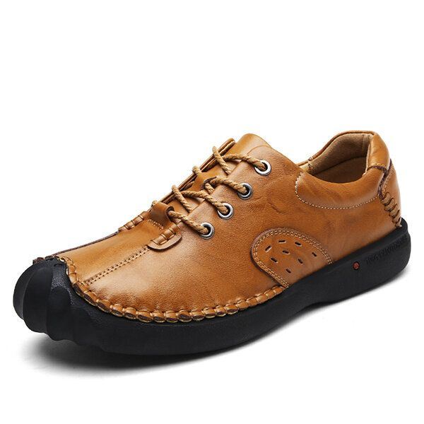 Heren Zachte Hand Stiksels Anti Collision Toe Lederen Comfy Oxfords Schoenen