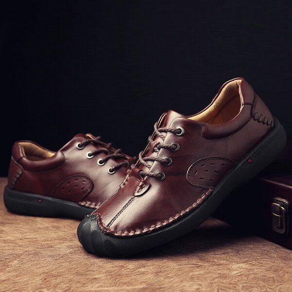 Heren Zachte Hand Stiksels Anti Collision Toe Lederen Comfy Oxfords Schoenen