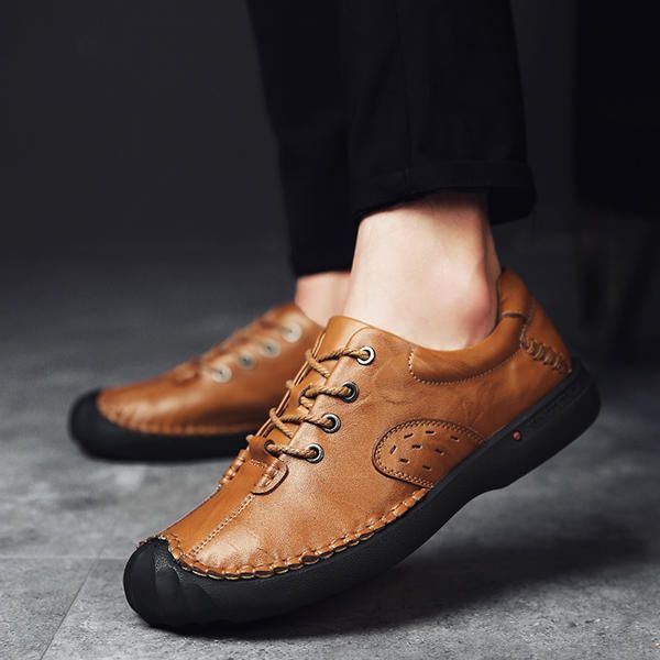 Heren Zachte Hand Stiksels Anti Collision Toe Lederen Comfy Oxfords Schoenen