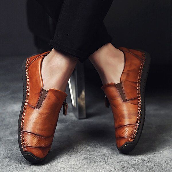 Heren Zachte Hand Stiksels Lederen Zijrits Slip Op Oxfords