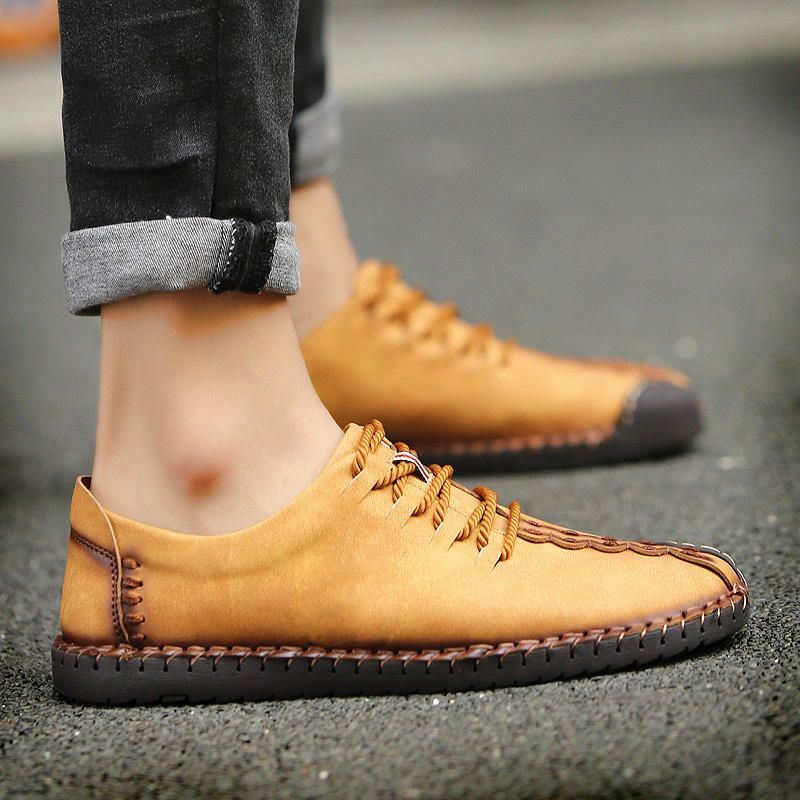 Heren Zachte Handstiksels Zool Casual Zakelijke Lederen Oxfords