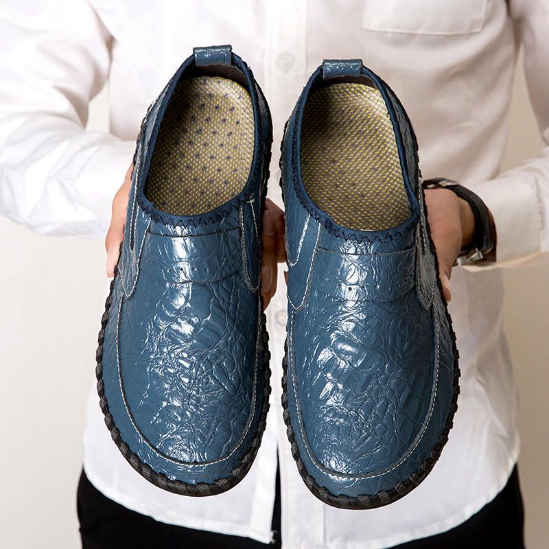 Heren Zachte Koeienhuid Hand Stiksels Casual Slip Op Zakelijke Oxfords