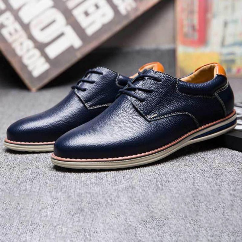 Heren Zachte Lederen Veterschoenen Oxfords