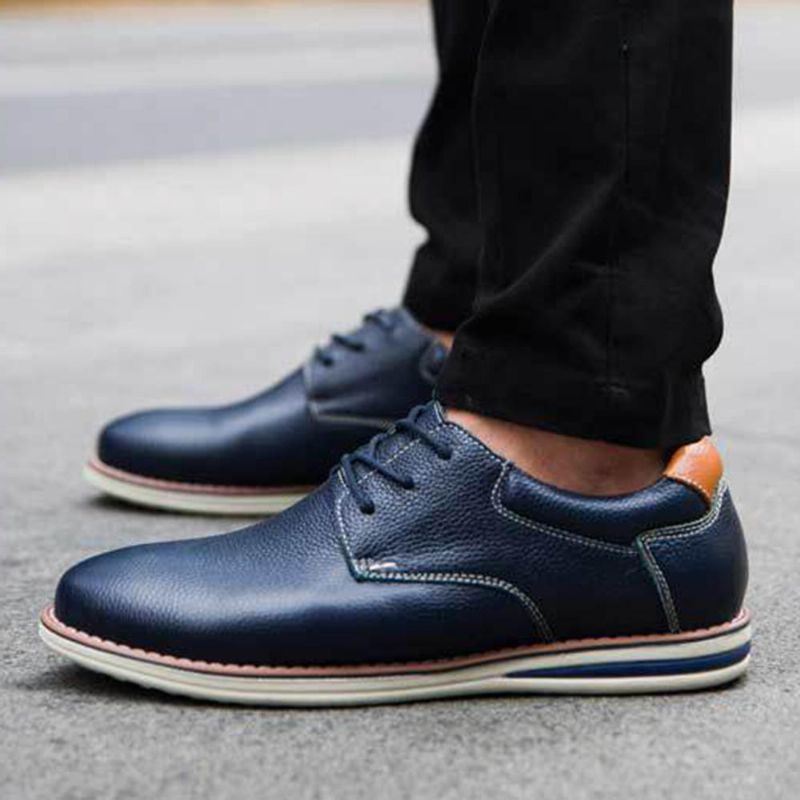 Heren Zachte Lederen Veterschoenen Oxfords