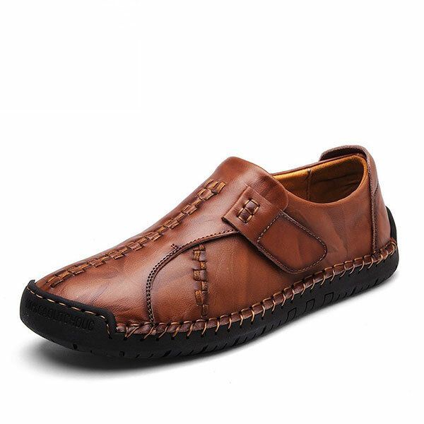 Heren Zachte Zool Handstiksels Echt Leer Haaklus Platte Oxfords Schoenen