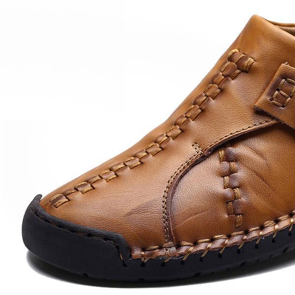 Heren Zachte Zool Handstiksels Echt Leer Haaklus Platte Oxfords Schoenen