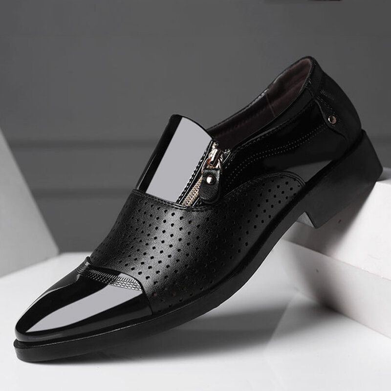 Herenleer Uitgehold Ademend Zachte Zool Slip On Casual Oxford Zakelijke Schoenen