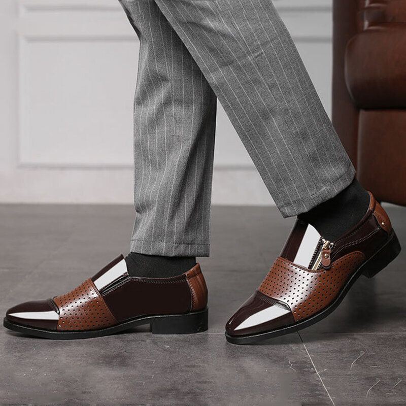 Herenleer Uitgehold Ademend Zachte Zool Slip On Casual Oxford Zakelijke Schoenen