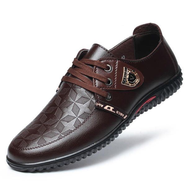 Lace Up Faux Voering Ronde Neus Leren Platte Oxfords Voor Heren