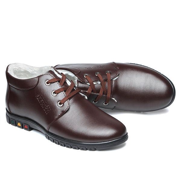 Lace Up Faux Voering Ronde Neus Leren Platte Oxfords Voor Heren