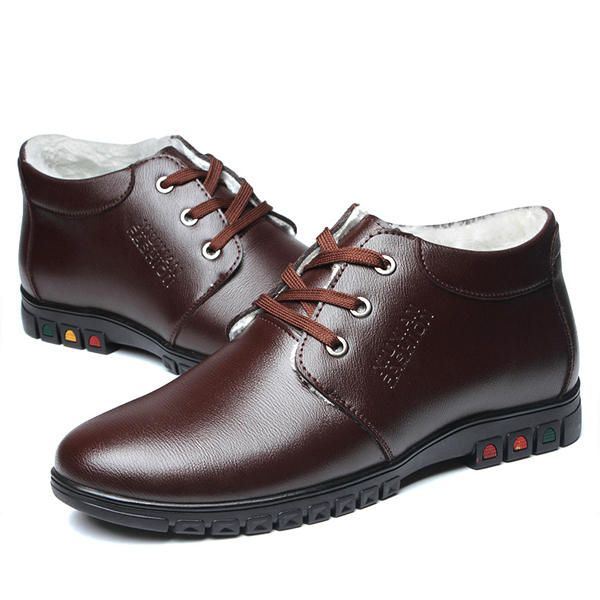 Lace Up Faux Voering Ronde Neus Leren Platte Oxfords Voor Heren