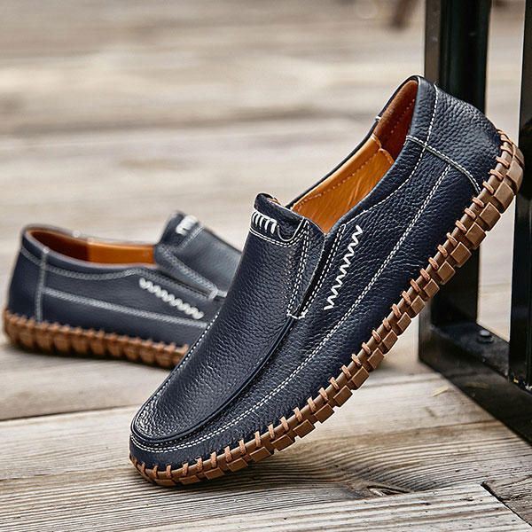 Schoenen Heren Echt Leer Handstiksels Zachte Zool Slip Op Oxfords