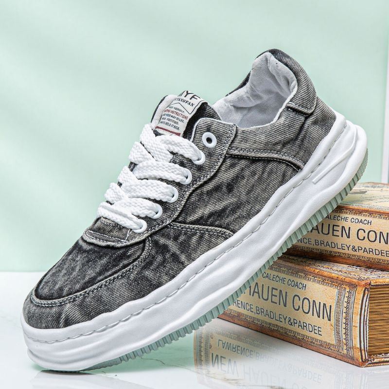 Heren Ademend Canvas Comfortabele Zachte Zool Een Maat Kleiner Casual Sport Denim Court Schoenen