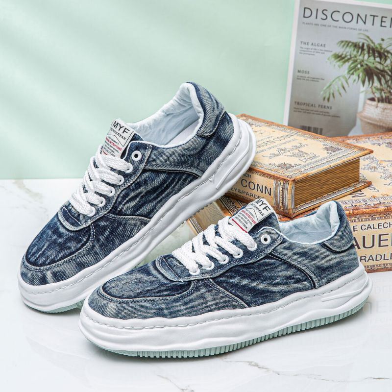 Heren Ademend Canvas Comfortabele Zachte Zool Een Maat Kleiner Casual Sport Denim Court Schoenen