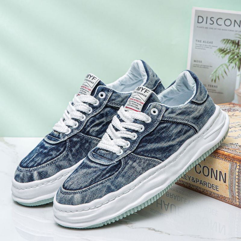 Heren Ademend Canvas Comfortabele Zachte Zool Een Maat Kleiner Casual Sport Denim Court Schoenen