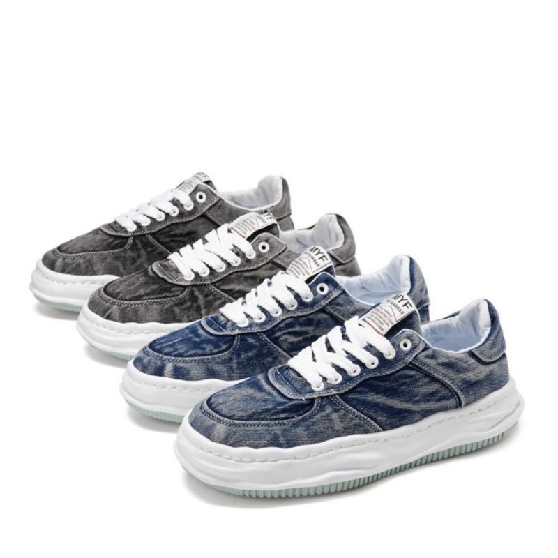 Heren Ademend Canvas Comfortabele Zachte Zool Een Maat Kleiner Casual Sport Denim Court Schoenen