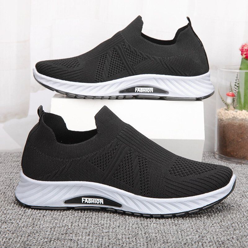 Heren Ademende Stof Zachte Zool Slip On Pure Kleur Comfortabele Sport Casual Wandelschoenen