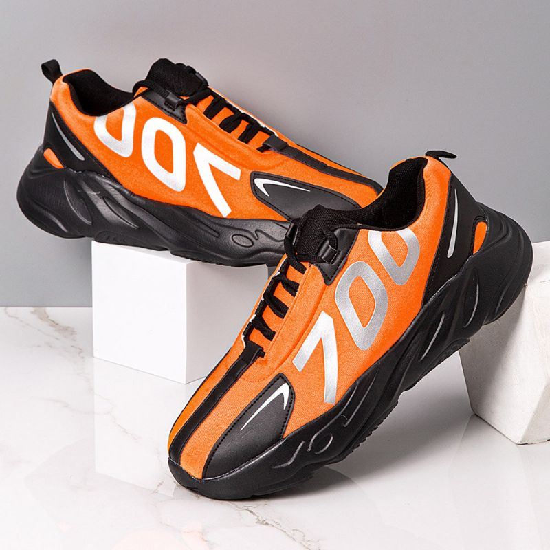 Heren Ademende Zachte Dikke Zool Korte Splicing Comfy Sport Lace Up Casual Sneakers