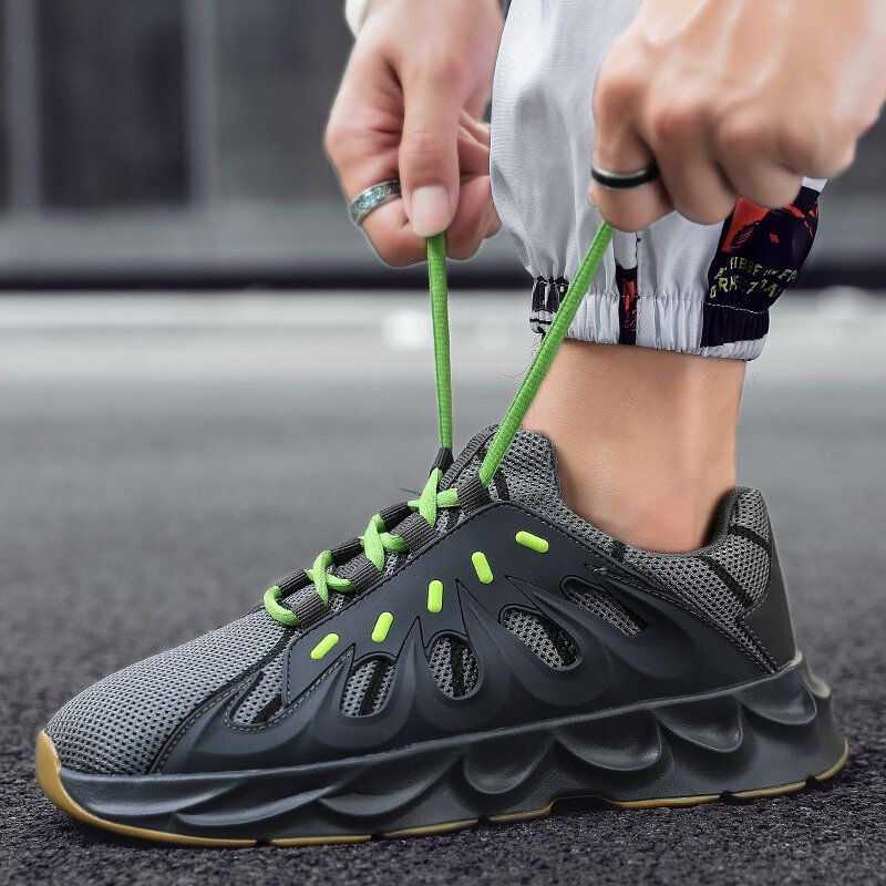 Heren Ademende Zachte Stof Splicing Dikke Zool Antislip Lace Up Casual Sport Sneakers