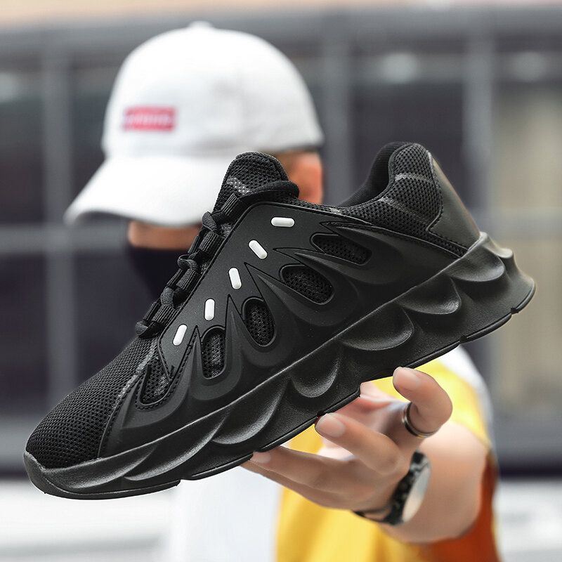 Heren Ademende Zachte Stof Splicing Dikke Zool Antislip Lace Up Casual Sport Sneakers