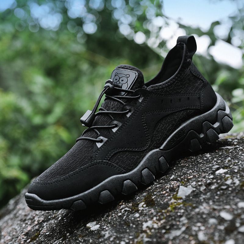 Heren Ademende Zachte Zool Elastische Veters Trendy Splicing Outdoor Wandelen Casual Sportschoenen