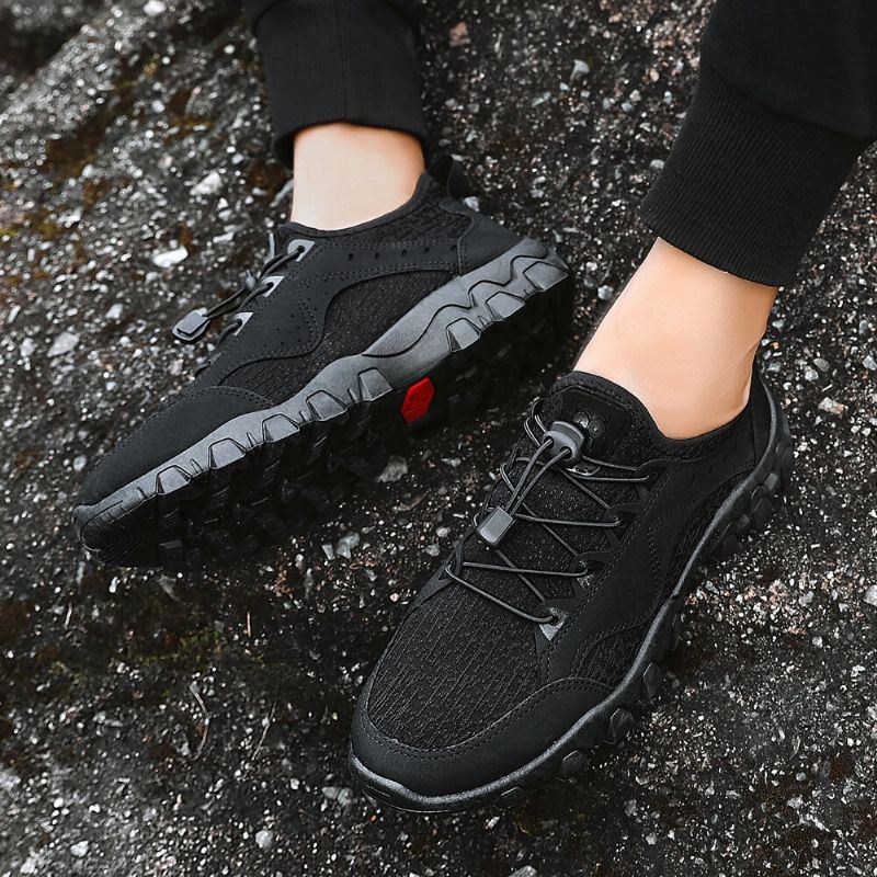 Heren Ademende Zachte Zool Elastische Veters Trendy Splicing Outdoor Wandelen Casual Sportschoenen