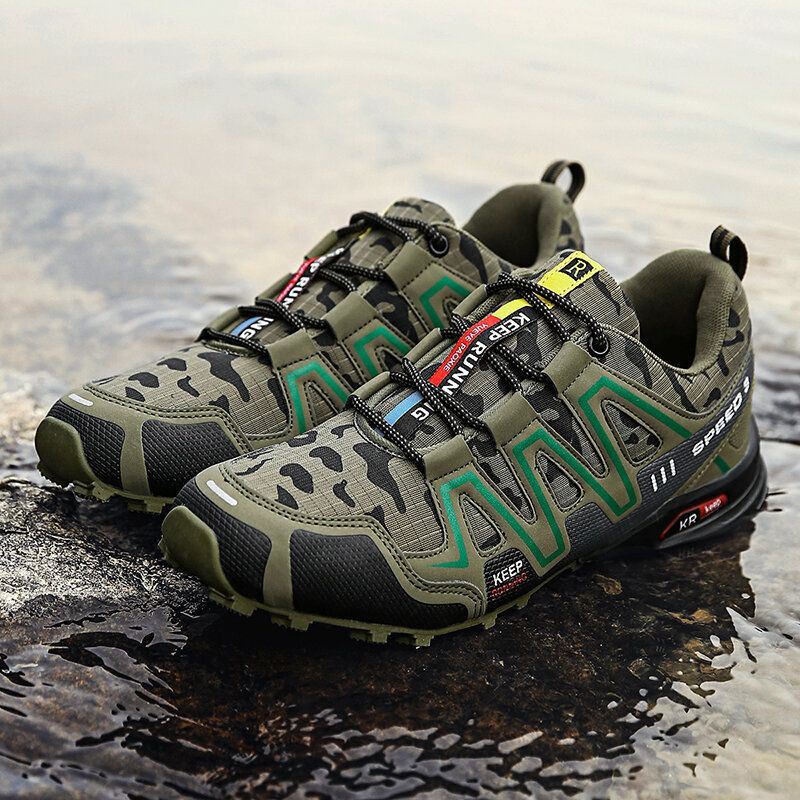 Heren Camo Wandelen Splicing Stijlvolle Outdoor Running Veterschoenen