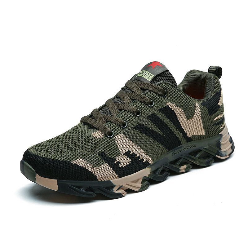 Heren Camouflage Gebreide Stof Ademend Antislip Soft Casual Hardloopschoenen