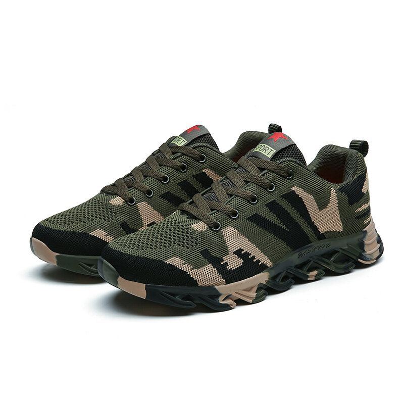 Heren Camouflage Gebreide Stof Ademend Antislip Soft Casual Hardloopschoenen