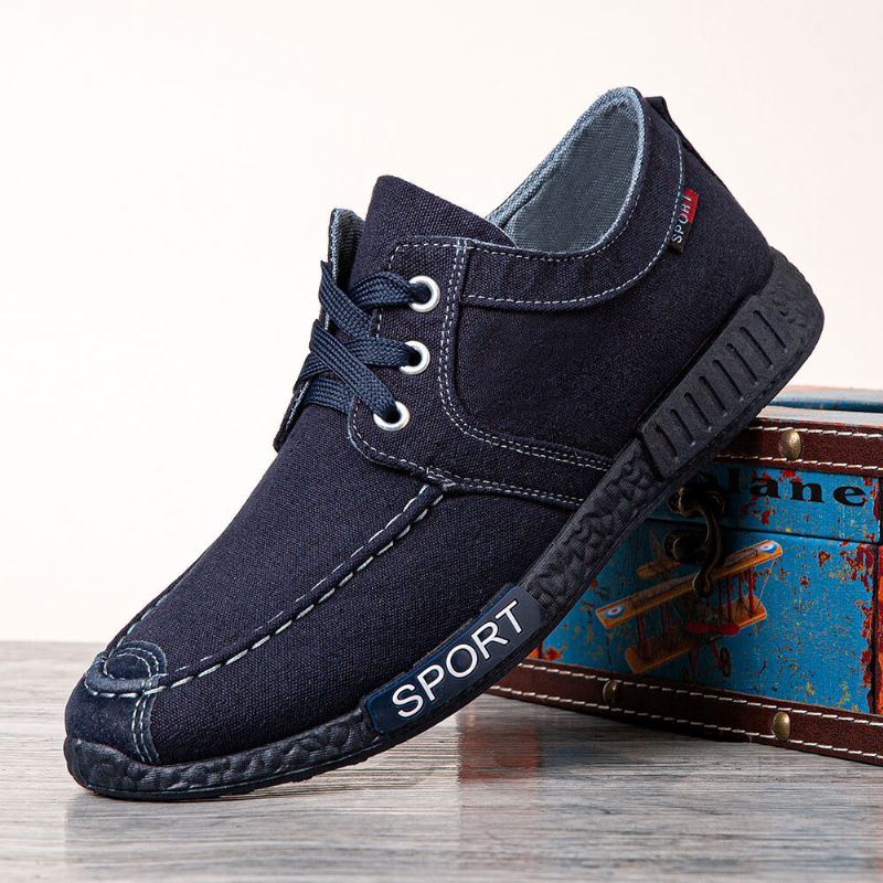 Heren Canvas Ademend Comfortabele Zachte Zool Antislip Veterschoenen Casual Oude Peking Schoenen