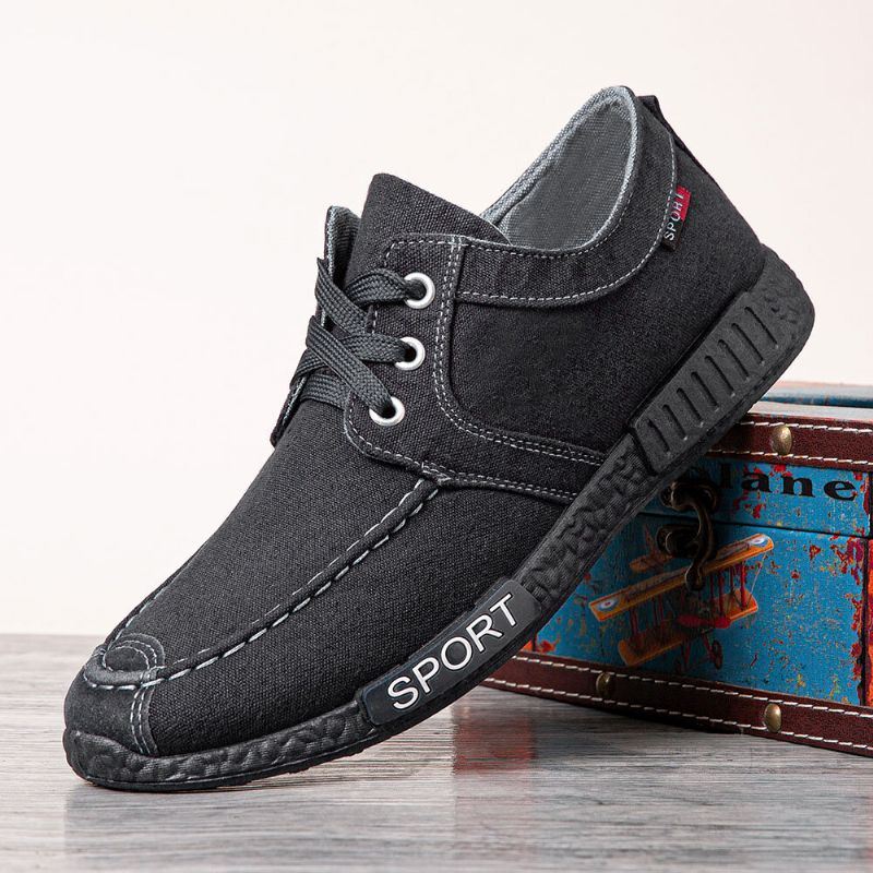 Heren Canvas Ademend Comfortabele Zachte Zool Antislip Veterschoenen Casual Oude Peking Schoenen