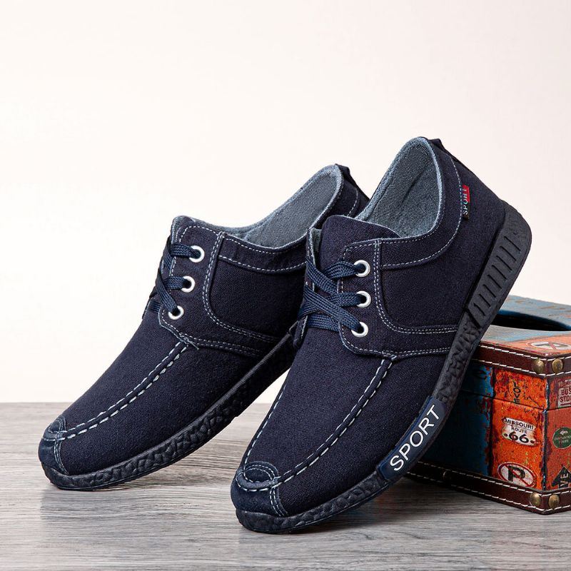 Heren Canvas Ademend Comfortabele Zachte Zool Antislip Veterschoenen Casual Oude Peking Schoenen