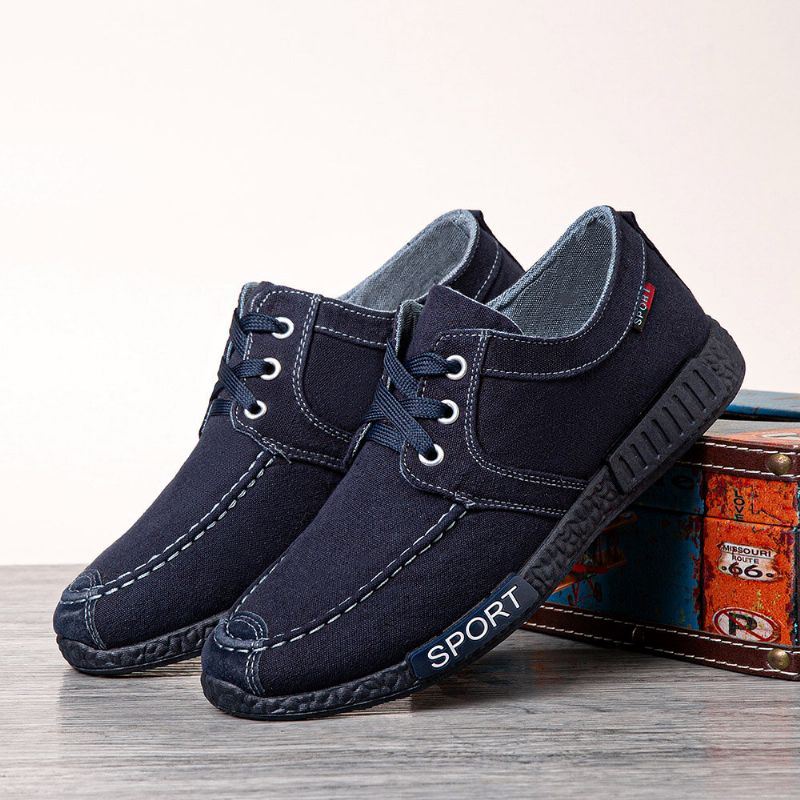 Heren Canvas Ademend Comfortabele Zachte Zool Antislip Veterschoenen Casual Oude Peking Schoenen