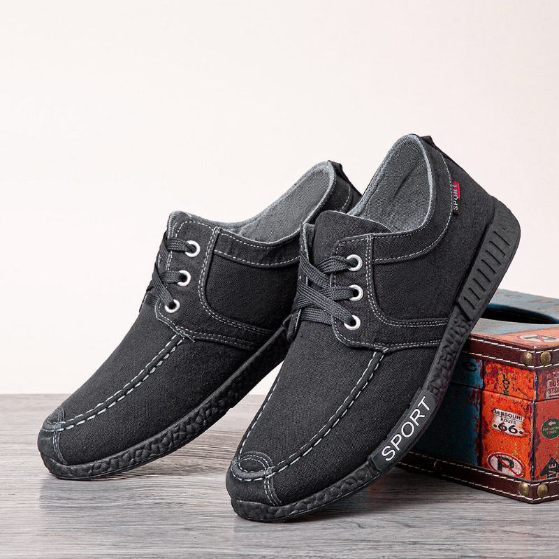 Heren Canvas Ademend Comfortabele Zachte Zool Antislip Veterschoenen Casual Oude Peking Schoenen