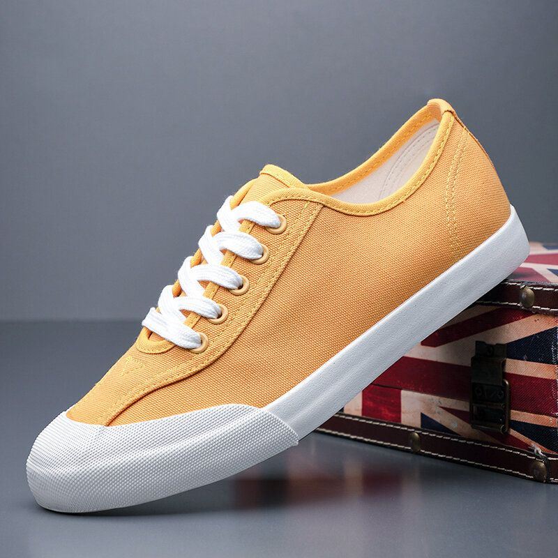 Heren Canvas Ademende Zachte Zool Comfortabele Korte Pure Kleur Casual Court Shoes